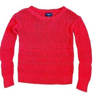 American Eagle Red/Orange Crocheted Knit Sweater SMALL